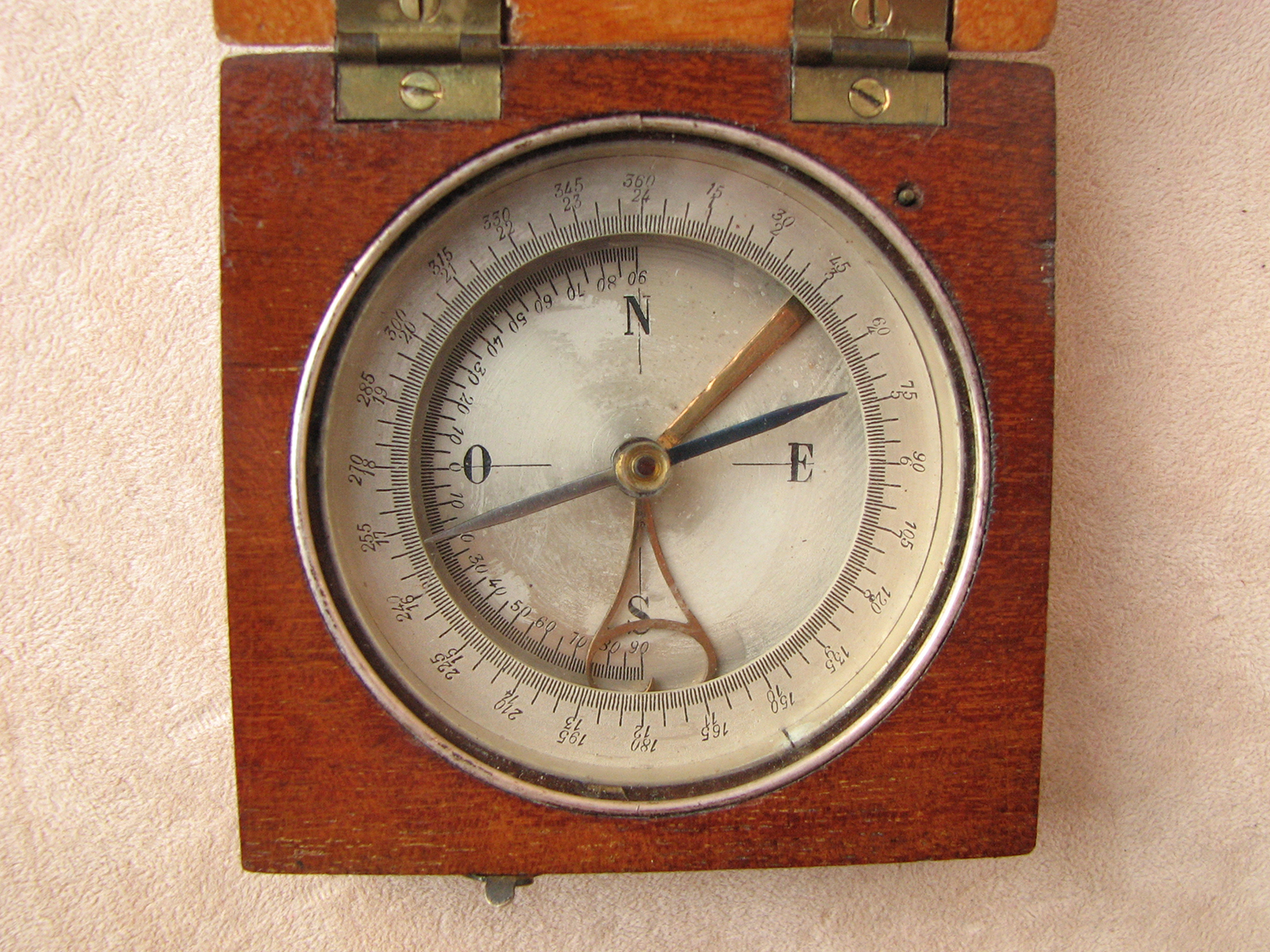 Mahogany cased compass with clinometer arm
